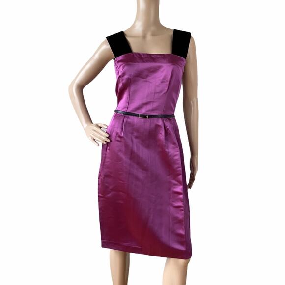 New Dolce & Gabbana Fuchsia Black Satin Square Neck Pleated Dress EU40/US 4 - Picture 1 of 15